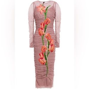 Dolce & Gabbana floral-appliquéd ruched tulle midi dress